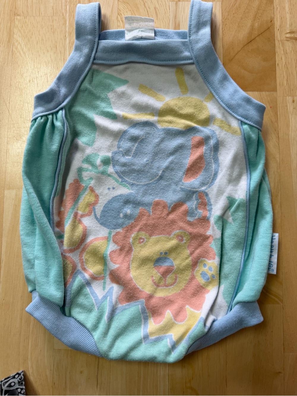 Vintage Pastel Animal Print One-Piece Bodysuit in Mint, Blue & Peach 6-9 mo
